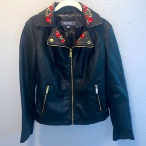 Kenneth Cole Reaction Black Moto Jacket Coat Faux Leather Women’s Sz Small